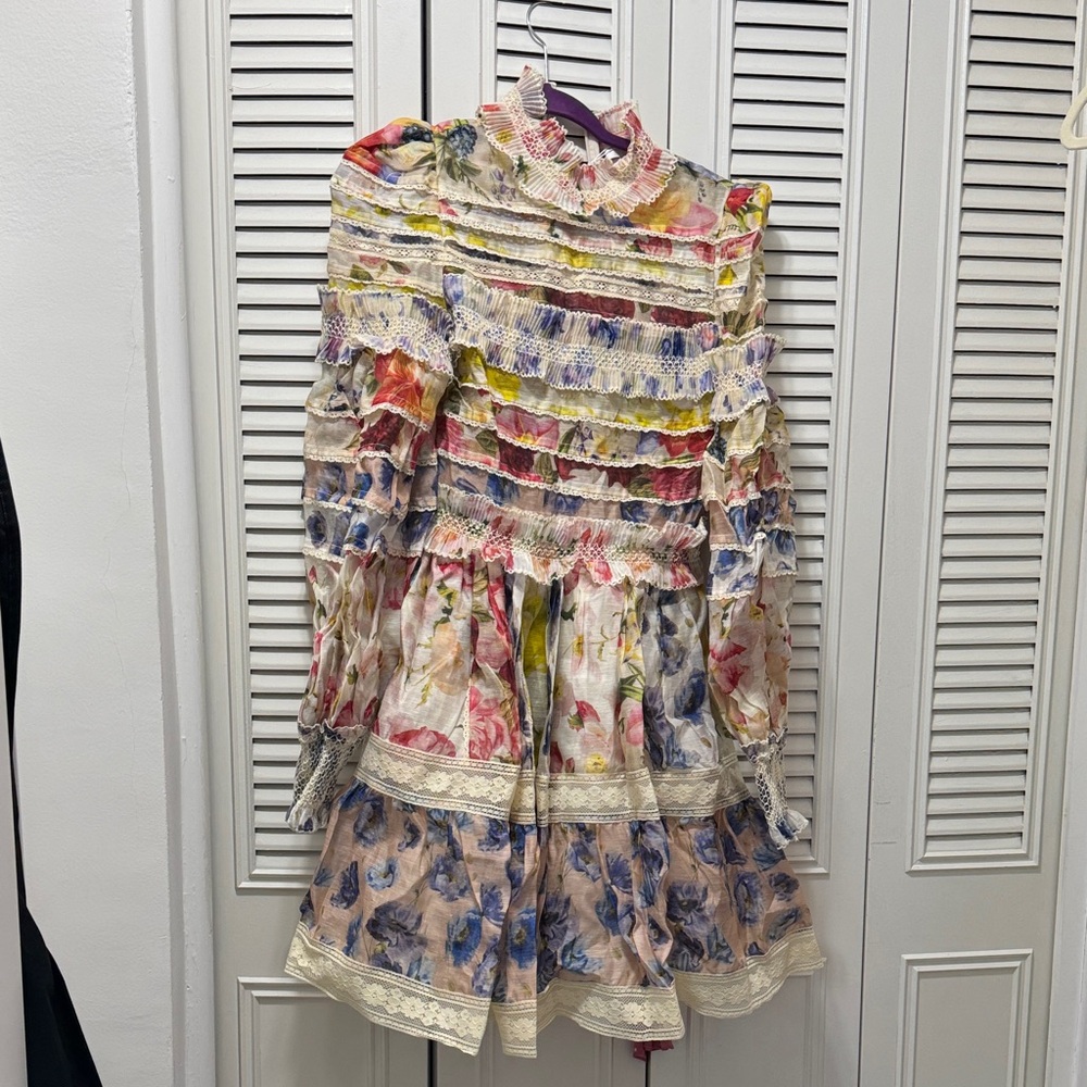 Zimmermann Multicolor Floral Ruffle Dress